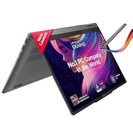 Lenovo Ideapad 5 2-in-1 AMD Ryzen 5 8645HS 14" (35.5cm) WUXGA IPS 300Nits Convertible Laptop (16GB RAM/512GB SSD/Win 11/Office Home 2024/Backlit KB/FPR/FHD Camera/Grey/1.6kg), 83DR007CIN